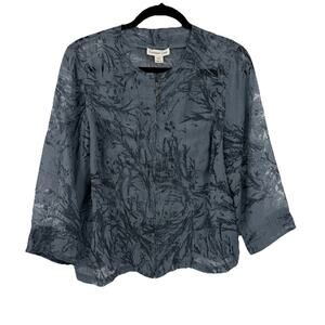 Coldwater Creek M Burnout Topper Jacket Medium Dusty Blue Floral Zip Statement